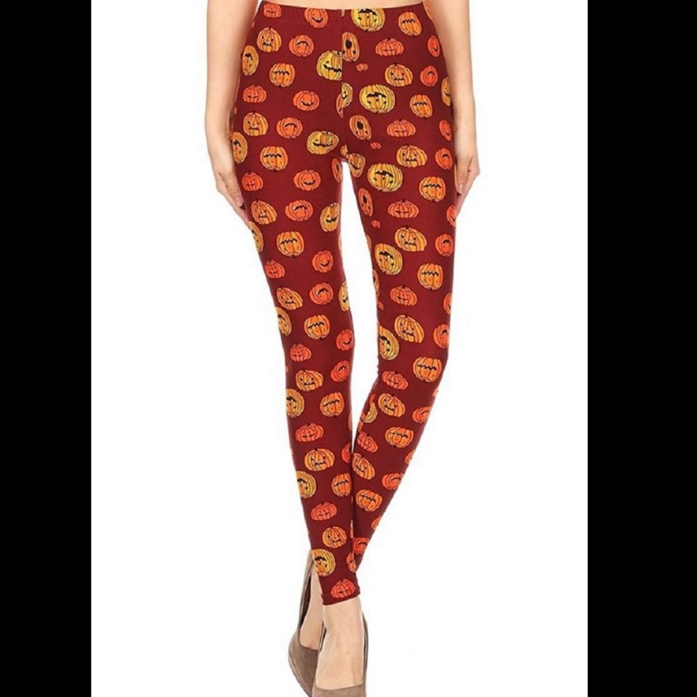 Halloween Pumpkins, Burgundy Buttery Soft Leggings